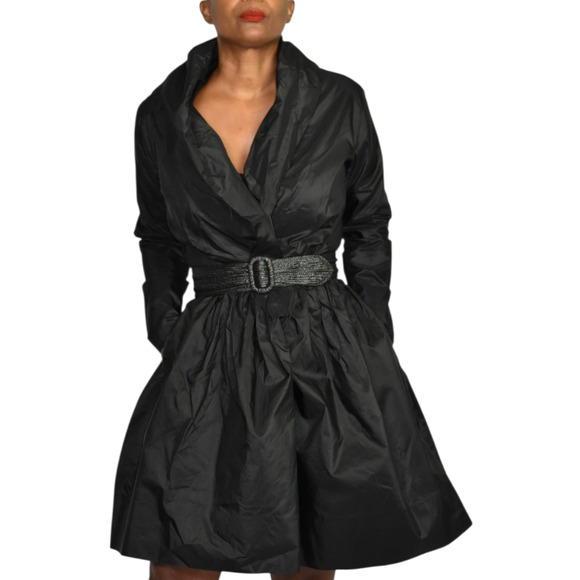 Catherine Regehr Silk Dress Black Wrap Taffeta Shawl Collar Crinoline Medium - Picture 13 of 16